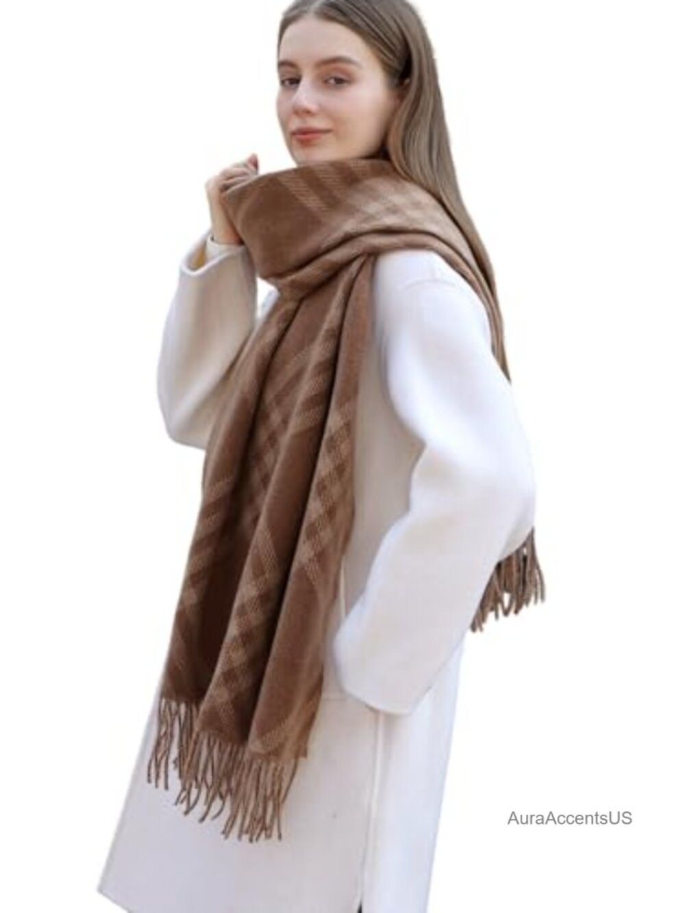 Womens Oversized Reversible Plaid Scarf Cotton Polyester Blend Winter Shawl